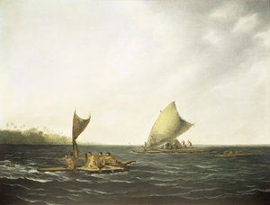 Canoas de Tonga (óleo sobre tela) de John (attr. to) Webber