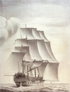 Retrato do navio inglês "Worcester" de 60 canhões de John (attr.to) Hood