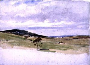 Paisagem, com, um, moinho de vento, e, vila, 19o século de John Absolon