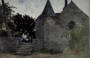 Vista, de, um, igreja, 19o século de John Absolon