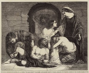 Composição Histórica em Pintura, Um Ato de Misericórdia, Blanche de Castela, Rainha Regente da França, libertando os Prisioneiros confinados pelo Capítulo de Paris, em 1512 de John Alfred Vintner