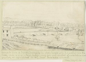 Ponte e cidade de Burton-upon-Trent: desenho a caneta, 1817
