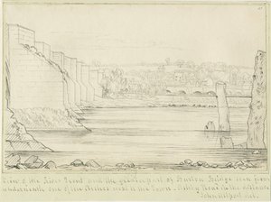 Ponte e cidade de Burton-upon-Trent: desenho a caneta, nd [c 1817] (desenho)