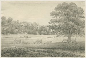Hagley Hall: desenho de caneta e lavagem, 4 de maio de 1814