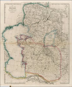 Mapa de 1842 do Mar Cáspio, de Khivah e dos arredores, de John Arrowsmith