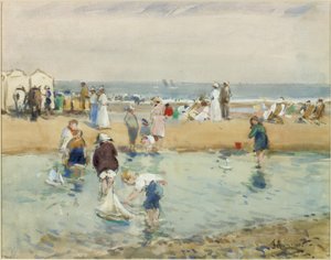 Na praia, Whitley Bay (aquarela e bodycolour no papel)