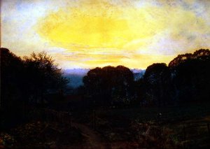 Um jardineiro a escavar uma mancha de couve ao pôr-do-sol de John Atkinson Grimshaw