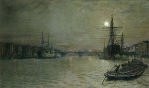A piscina e a ponte de Londres à noite, 1884 de John Atkinson Grimshaw