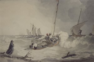 Barcos de pesca saindo, aquarela de John Augustus Atkinson