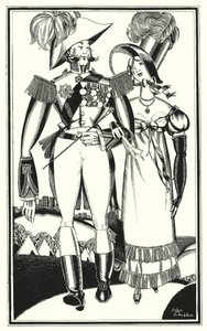 Ilustração para Don Juan por Lord Byron: Medalhas, Rank, Ribbands, Lace, Bordado, Scarlet (litho) de John Austen