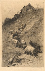 Paisagem sem título com cabras de John Austin Sands Monks