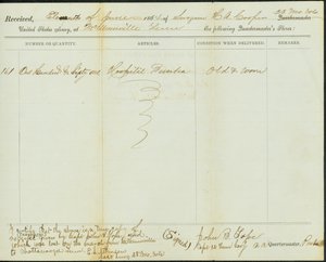 Cópia contemporânea do recibo das lojas do Quartermaster, original assinado por John B. Tope, Capitão, 12ª Cavalaria do Tennessee, 11 de junho de 1864 de John B. Tope