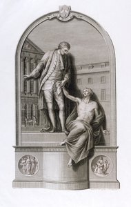 Monumento a Sir Thomas Guy (1645-1724) no Guy&39;s Hospital, Southwark, gravado por Francesco Bartolozzi (1727-1815), c.1784