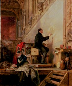 Daniel Maclise (1806-70), pintando seu mural "A morte de Nelson" na Câmara dos Lordes, 1865