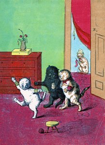 Três gatinhos vestindo luvas, ilustração de "Three Little Kittens" 1859