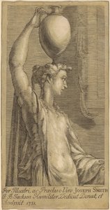 Mulher em pé segurando uma jarra na cabeça de John Baptist Jackson, after Parmigianino