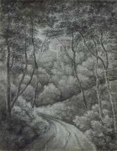 Paisagem com um Caminho através de uma Floresta e um Templo clássico, finais do século XVIII. de John Baptist Malchair