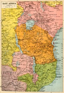Mapa da África Oriental, Primeira Guerra Mundial, c1920.