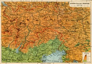 Mapa da fronteira austro-italiana, Primeira Guerra Mundial, c1920.