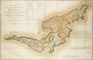 Plano da Ilha de Bequia estabelecido por levantamento real sob a direção dos Honoráveis Comissários para a Venda de Terras nas Ilhas Cedidas por John Byres Inspetor Chefe 1776 de John Bayly