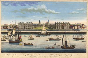 Vista do Hospital Real de Greenwich, c.1770 (gravura a cores) de John Bowles