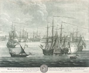 Vista de Bombaim (Índia), dedicada ao diretor da Companhia Britânica das Índias Orientais. Gravura de John Bowles () de John Bowles