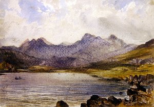 Perto de Llyn Crafrant, País de Gales (aguarela sobre papel) de John Brett