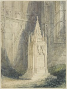 Desenho para Chatterton Cenotaph na Igreja de St Mary Redcliffe (aguarela e cor de corpo sobre lápis, com giz e arranhões, em papel)