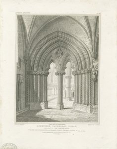 Interior da Catedral de Lichfield - Porta da Casa do Capítulo: gravura, nd [c 1819] (imprimir)