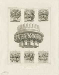 Interior da Catedral de Lichfield - Pilar Cluster na Casa do Capítulo e Parênteses na Capela da Senhora: gravura, nd [c 1819] (imprimir)