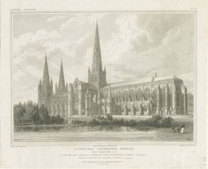 Catedral de Lichfield - Vista Sudeste: gravura, nd [?1819] (imprimir) de John Britton