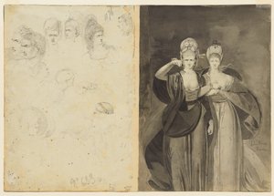 Esboços das cabeças verso, esquerda, Duas mulheres verso, direita, c. 1770-1775.