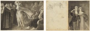 Mulher de pé entre os frades (reto) Esboços de cabeças (verso, esquerda); Duas Mulheres (verso, à direita)