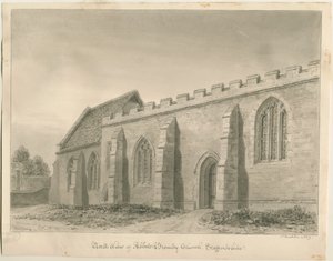 Igreja dos Abades Bromley: desenho em sépia de John Buckler