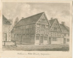 Casas antigas de Abbots Bromley: desenho em sépia, 1839 de John Buckler