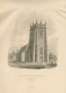 Igreja Adbaston: desenho em sépia de John Buckler