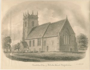 Igreja Adbaston: desenho em sépia, 1843 de John Buckler