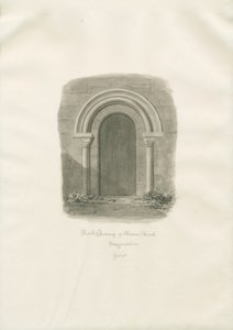 Igreja de Alrewas - Porta Norte: desenho sépia de John Buckler