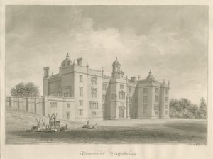 Beaudesert Hall and Park: desenho em sépia de John Buckler