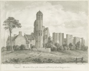 Biddulph Hall (antigo): desenho em sépia de John Buckler
