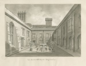 Blithfield Hall - Courtyard: desenho sépia de John Buckler