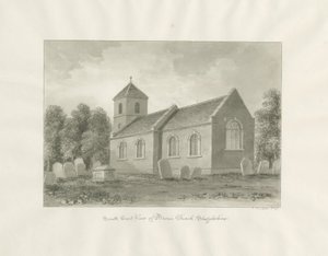 Vassoura (agora Worcestershire) Igreja: desenho sépia de John Buckler