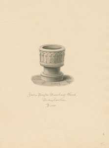 Buckinghamshire - Igreja Drayton Beauchamp: desenho em sépia, 1838 de John Buckler