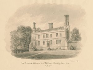 Buckinghamshire - Wellwick - Casa Antiga: desenho em sépia com vinheta, 1837 de John Buckler