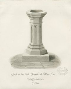 Burslem - Fonte na Igreja de São João: desenho em sépia de John Buckler