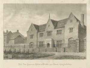 Burton-upon-Trent - Escola de Gramática: desenho sépia de John Buckler