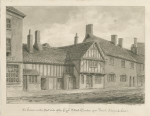 Burton-upon-Trent - Old Houses on High Street: desenho em sépia de John Buckler