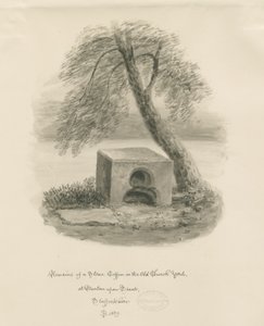 Burton-upon-Trent - Caixão de pedra no antigo adro da igreja: desenho sépia de John Buckler