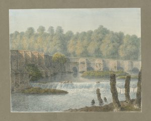 Ponte e cidade de Burton-upon-Trent: pintura em aquarela, nd [ 18º séc.] de John Buckler