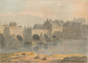 Ponte e cidade de Burton-upon-Trent: pintura em aquarela, nd [ 18º séc.] de John Buckler